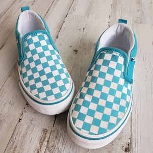 teal vans checkered